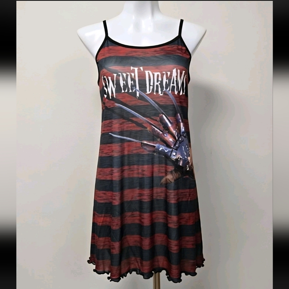 Sweet Dreams Striped Graphic Slip Dress in Black & Rust